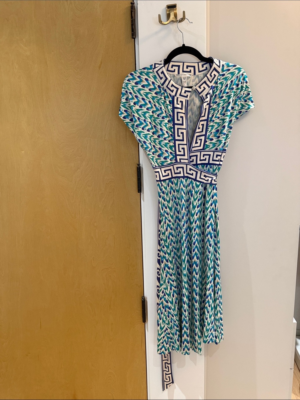 Diane Von Furstenberg Greek Patterned V-Neck A-Line Wrap Dress
